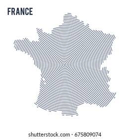 Vector abstract hatched map of France with spiral lines isolated on a white background. Travel vector illustration.