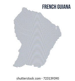 Vector abstract hatched map of French Guiana with curve lines isolated on a white background. Travel vector illustration.