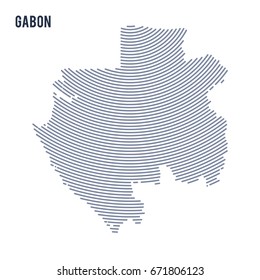 Vector abstract hatched map of Gabon with curve lines isolated on a white background. Travel vector illustration.