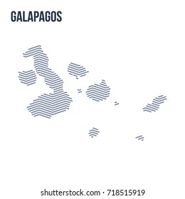 Vector abstract hatched map of Galapagos with zig zag lines isolated on a white background. Travel vector illustration.