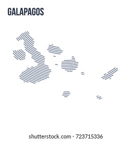 Vector abstract hatched map of Galapagos with curve lines isolated on a white background. Travel vector illustration.
