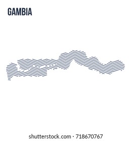 Vector abstract hatched map of Gambia with zig zag lines isolated on a white background. Travel vector illustration.