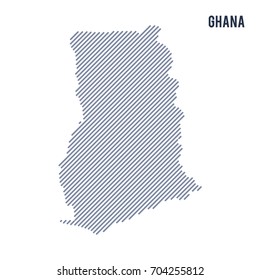 Vector abstract hatched map of Ghana with oblique lines isolated on a white background. Travel vector illustration.