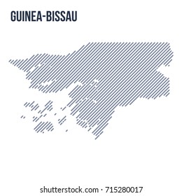 Vector abstract hatched map of Guinea-Bissau with oblique lines isolated on a white background. Travel vector illustration.