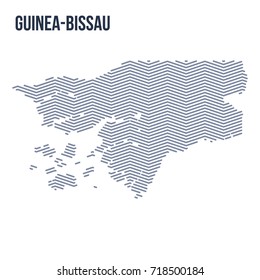 Vector abstract hatched map of Guinea-Bissau with zig zag lines isolated on a white background. Travel vector illustration.