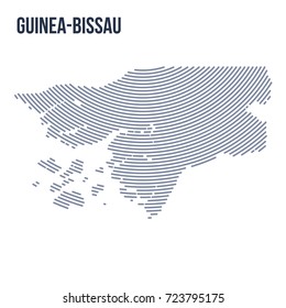 Vector abstract hatched map of Guinea-Bissau with curve lines isolated on a white background. Travel vector illustration.