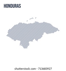Vector abstract hatched map of Honduras with oblique lines isolated on a white background. Travel vector illustration.