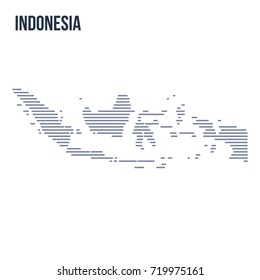 Vector abstract hatched map of Indonesia with horizontal lines isolated on a white background. Travel vector illustration.