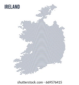 Vector abstract hatched map of Ireland with curve lines isolated on a white background. Travel vector illustration.