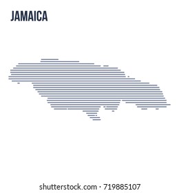 Vector abstract hatched map of Jamaica with horizontal lines isolated on a white background. Travel vector illustration.