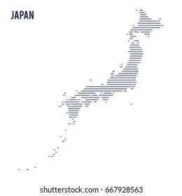 Vector abstract hatched map of Japan with lines isolated on a white background.