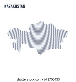 Vector abstract hatched map of Kazakhstan with curve lines isolated on a white background. Travel vector illustration.
