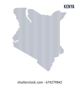 Vector abstract hatched map of Kenya with vertical lines isolated on a white background. Travel vector illustration.