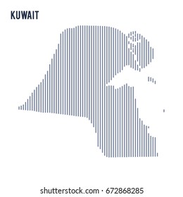 Vector abstract hatched map of Kuwait with vertical lines isolated on a white background. Travel vector illustration.