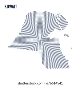 Vector abstract hatched map of Kuwait with spiral lines isolated on a white background. Travel vector illustration.