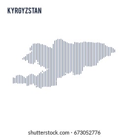 Vector abstract hatched map of Kyrgyzstan with vertical lines isolated on a white background. Travel vector illustration.