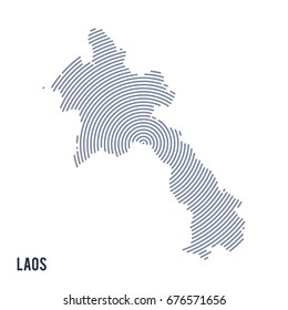 Vector abstract hatched map of Laos with spiral lines isolated on a white background. Travel vector illustration.