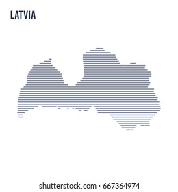 Vector abstract hatched map of Latvia with lines isolated on a white background.