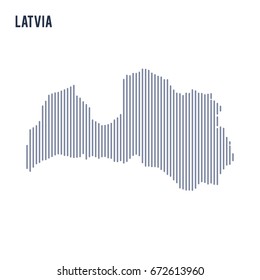 Vector abstract hatched map of Latvia with vertical lines isolated on a white background. Travel vector illustration.