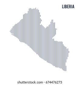 Vector abstract hatched map of Liberia with vertical lines isolated on a white background. Travel vector illustration.