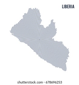 Vector abstract hatched map of Liberia with spiral lines isolated on a white background. Travel vector illustration.