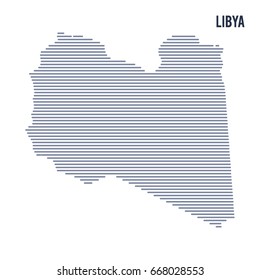 Vector abstract hatched map of Libya with lines isolated on a white background.