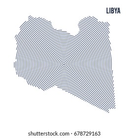 Vector abstract hatched map of Libya with spiral lines isolated on a white background. Travel vector illustration.
