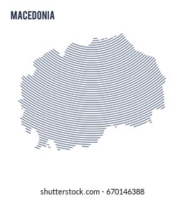 Vector abstract hatched map of Macedonia with curve lines isolated on a white background. Travel vector illustration.
