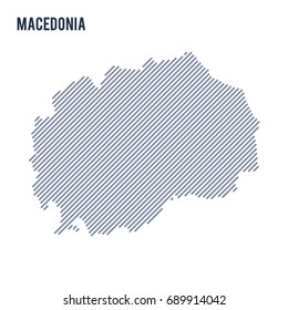 Vector abstract hatched map of Macedonia with oblique lines isolated on a white background. Travel vector illustration.
