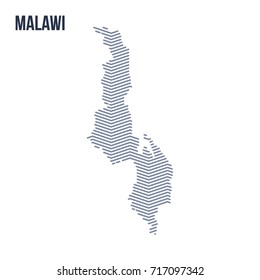 Vector abstract hatched map of Malawi with zig zag lines isolated on a white background. Travel vector illustration.