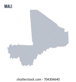 Vector abstract hatched map of Mali with oblique lines isolated on a white background. Travel vector illustration.