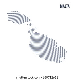 Vector abstract hatched map of Malta with curve lines isolated on a white background. Travel vector illustration.
