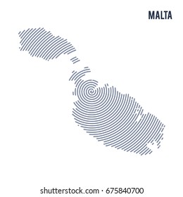 Vector abstract hatched map of Malta with spiral lines isolated on a white background. Travel vector illustration.
