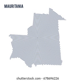 Vector abstract hatched map of Mauritania with spiral lines isolated on a white background. Travel vector illustration.