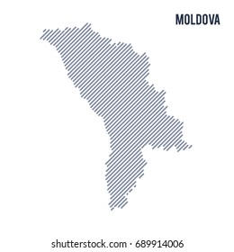 Vector abstract hatched map of Moldova with oblique lines isolated on a white background. Travel vector illustration.