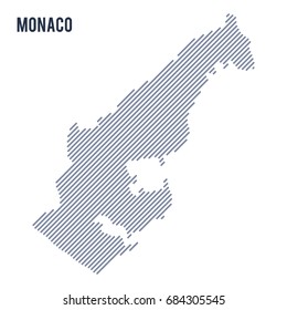 Vector abstract hatched map of Monaco with oblique lines isolated on a white background. Travel vector illustration.