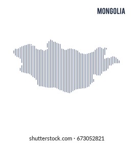 Vector abstract hatched map of Mongolia with vertical lines isolated on a white background. Travel vector illustration.