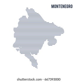 Vector abstract hatched map of Montenegro with lines isolated on a white background.