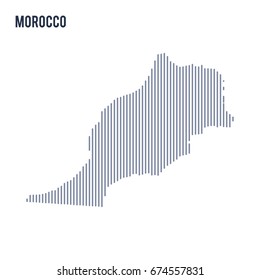 Vector abstract hatched map of Morocco with vertical lines isolated on a white background. Travel vector illustration.