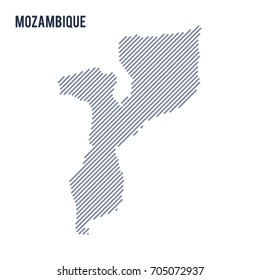Vector abstract hatched map of Mozambique with oblique lines isolated on a white background. Travel vector illustration.