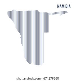 Vector abstract hatched map of Namibia with vertical lines isolated on a white background. Travel vector illustration.