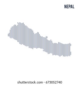 Vector abstract hatched map of Nepal with vertical lines isolated on a white background. Travel vector illustration.