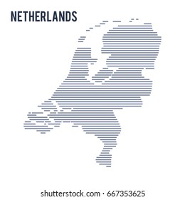 Vector abstract hatched map of Netherlands with lines isolated on a white background. Travel vector illustration.