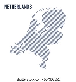 Vector abstract hatched map of Netherlands with oblique lines isolated on a white background. Travel vector illustration.