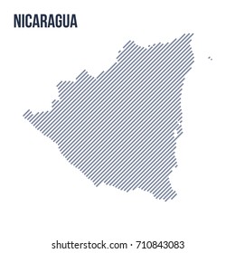Vector abstract hatched map of Nicaragua with oblique lines isolated on a white background. Travel vector illustration.