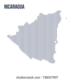 Vector abstract hatched map of Nicaragua with vertical lines isolated on a white background. Travel vector illustration.