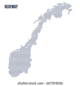 Vector abstract hatched map of Norway with lines isolated on a white background.