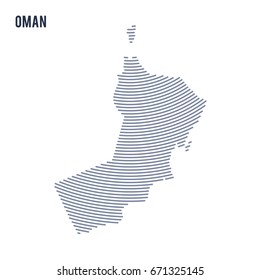 Vector abstract hatched map of Oman with curve lines isolated on a white background. Travel vector illustration.