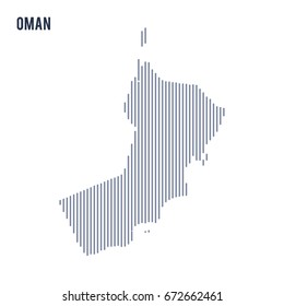 Vector abstract hatched map of Oman with vertical lines isolated on a white background. Travel vector illustration.