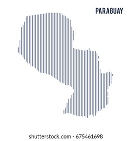 Vector abstract hatched map of Paraguay with vertical lines isolated on a white background. Travel vector illustration.